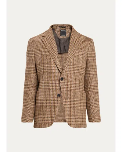 Zegna Men's Cashmere Glen Plaid Single-breasted Sport Coat In Medium Brown