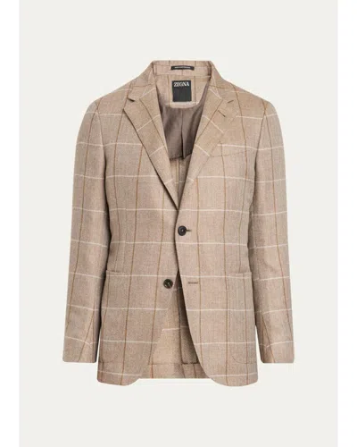 Zegna Men's Cashmere Grid Check Sport Coat In Brown