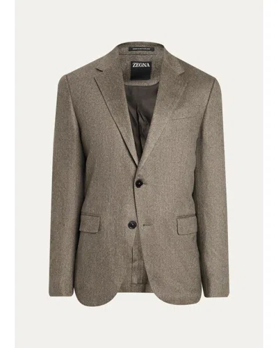 Zegna Men's Cashmere Herringbone Single-breasted Sport Coat In Green