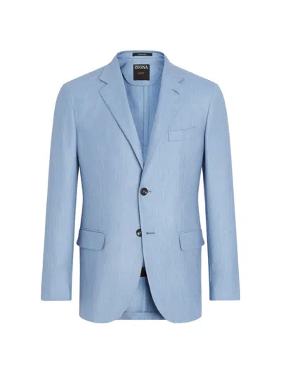 Zegna Men's Cashmere Silk And Linen Cardigan Jacket In Light Blue