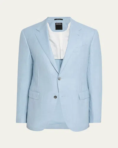 Zegna Men's Cashmere, Silk And Linen Twill Sport Coat In Blue