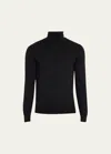Zegna Cashmere & Silk Turtleneck Sweater In Black Solid