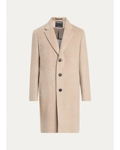 Zegna Men's Cashmere Single-breasted Overcoat In Beige