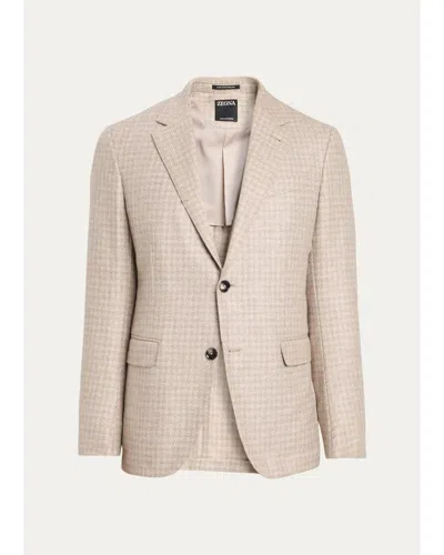Zegna Men's Cashmere Tonal Houndstooth Single-breasted Sport Coat In Beige