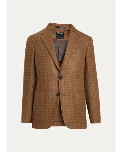 Zegna Men's Cashmere Tonal Houndstooth Single-breasted Sport Coat In Brown