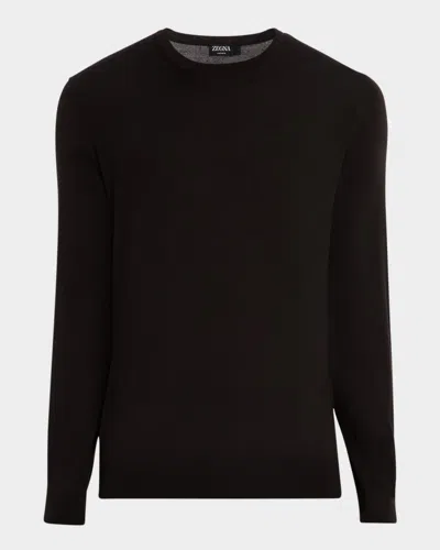 Zegna Men's Cashseta Cashmere And Silk Crewneck Sweater In Brown