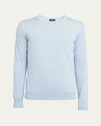 Zegna Men's Cashseta Crewneck Sweater In Br Blu Sld