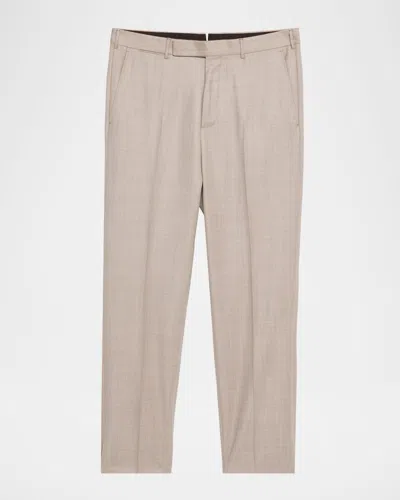 Zegna Men's Cavalry Twill Sharkskin Flat-front Trousers In Neutral