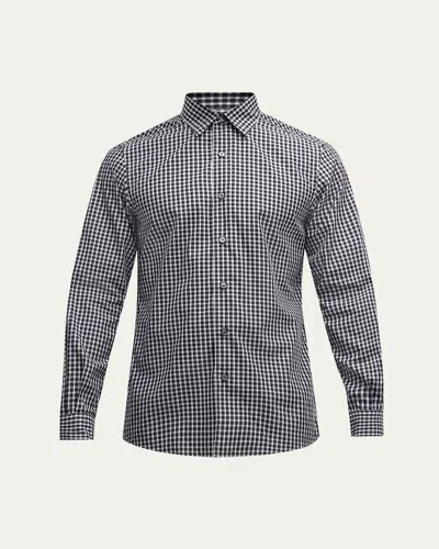 Zegna Men's Centoquaranta Cotton Plaid Sport Shirt In Dark Gray Check