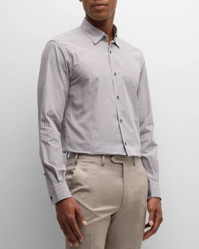 Zegna Men's Centoquaranta Melange Cotton Sport Shirt In Medium Gray Check