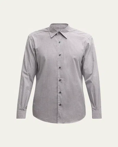 Zegna Men's Centoquaranta Melange Cotton Sport Shirt In Medium Gray Check