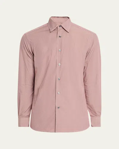 Zegna Men's Centoquaranta Twill Micro-check Sport Shirt In Dk Brw Sld