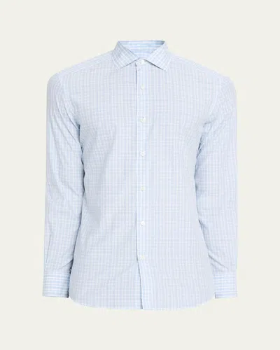 Zegna Light Blue And White Checked Centoventimila Cotton Shirt