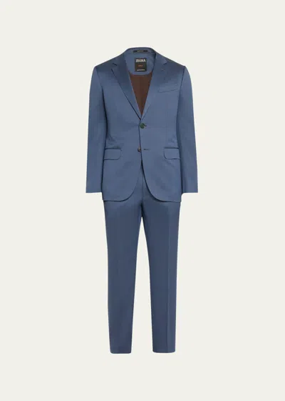 Zegna Men's Centoventimila Wool Suit In Md Blu Sld