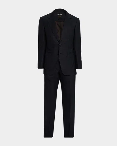 Zegna Men's Centoventimila Wool Tonal Stripe Suit In Black