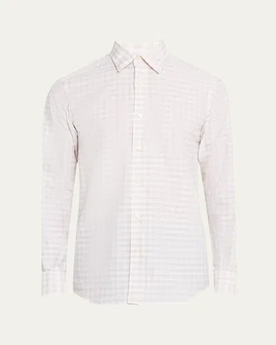 Zegna Men's Check Centoquaranta Cotton Twill Sport Shirt In Lt Gry Ck