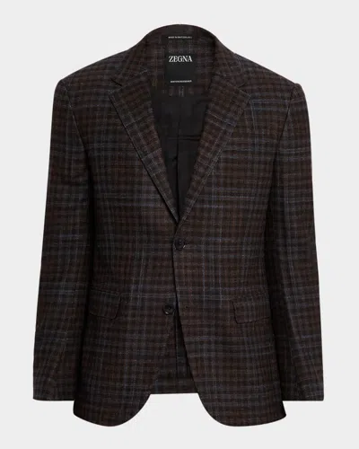 Zegna Men's Check Winter Crossover Notch-lapel Sport Coat In Brown