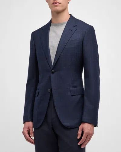 Zegna Men's Check Wool Blazer In Blue Navy Check