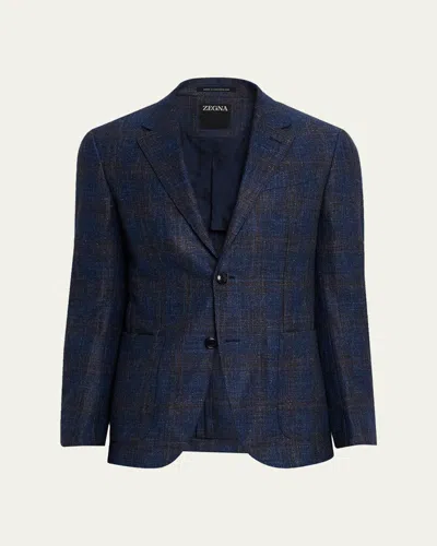 Zegna Men's Check Woven Patch-pocket Sport Coat In Blue
