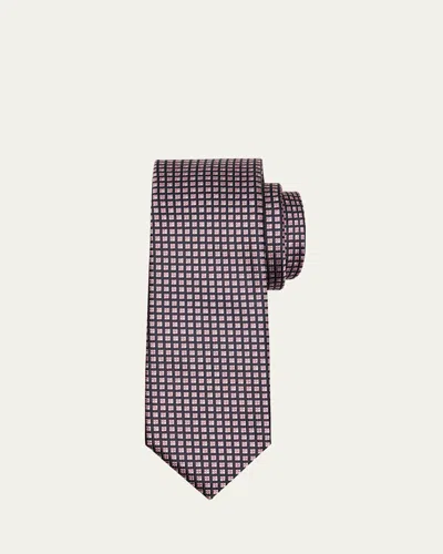 ZEGNA MEN'S CINQUE PIEGHE GRID CHECK SILK TIE