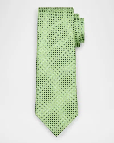 Zegna Men's Connected Boxes Silk Tie In Green