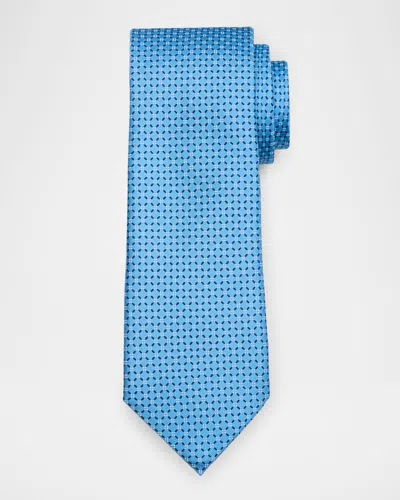 Zegna Men's Connected Boxes Silk Tie In Blue