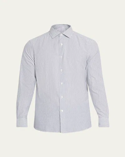 Zegna Men's Cotton And Cashmere Pinstripe Modern-fit Sport Shirt In Blue