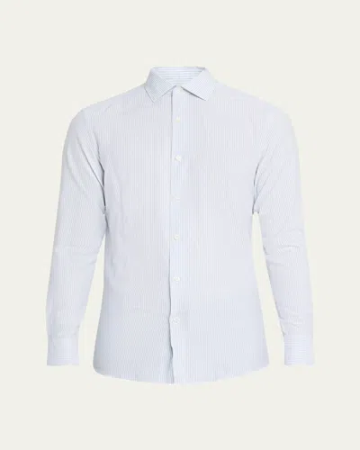 Zegna Men's Cotton And Cashmere Pinstripe Modern-fit Sport Shirt In Blue