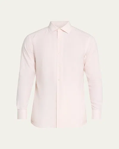 Zegna Men's Cotton And Cashmere Pinstripe Slim-fit Sport Shirt In Pink