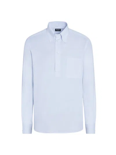 Zegna Long-sleeve Cotton-linen Shirt In Light Blue