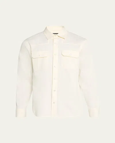 Zegna Men's Cotton And Linen Western Shirt In Wht Sld