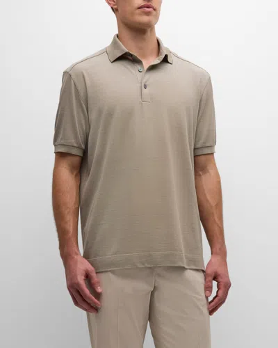 Zegna Men's Cotton And Silk Polo Shirt In Brown