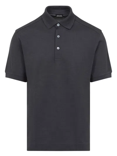Zegna Men's Cotton And Silk Polo T-shirt In Grey