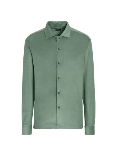 Zegna Long-sleeve Cotton-silk Shirt In Vert Sauge