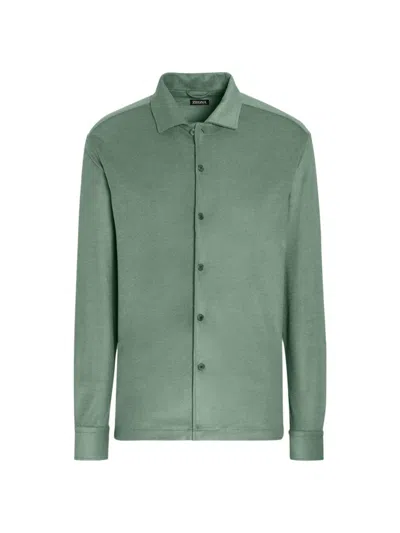 Zegna Cotton And Silk Shirt In Vert Sauge