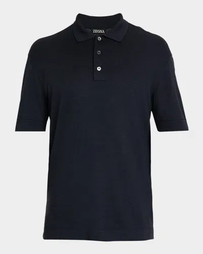 Zegna Cotton And Silk Polo Shirt In Black