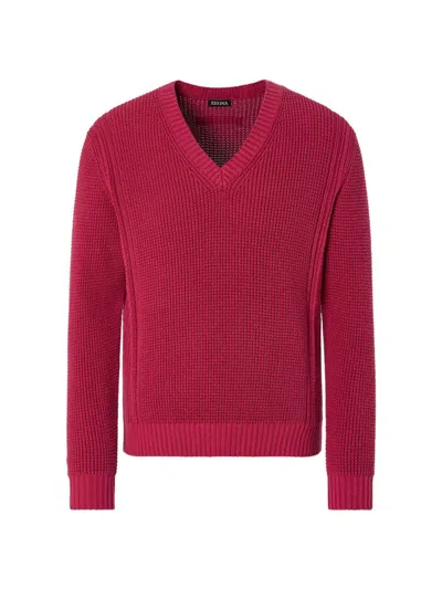 Zegna Cotton And Silk V Neck Shirt In Pink
