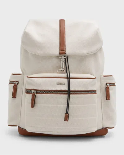 Zegna Men's Cotton Canvas Backpack In Brown