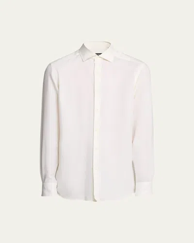 Zegna Men's Cotton-cashmere Cashco Sport Shirt In White Solid