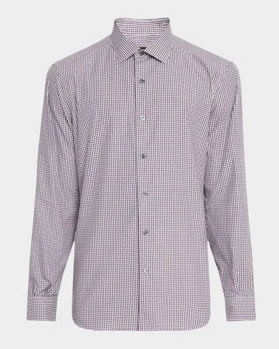 Zegna Men's Cotton Check Casual Button-down Shirt In Dk Blu Ck