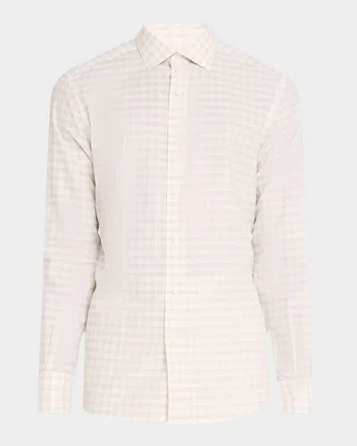 Zegna Men's Cotton Check Sport Shirt In White