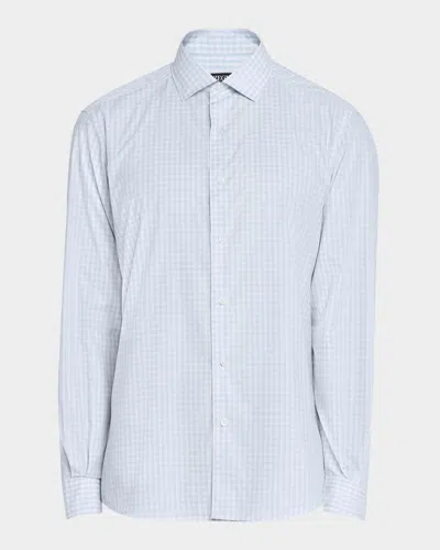 Zegna Men's Cotton Check Sport Shirt In Br Blu Ck