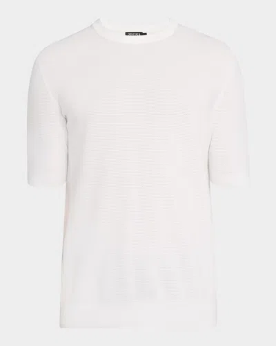 Zegna Men's Cotton Honeycomb Short-sleeve Crewneck Sweater In White