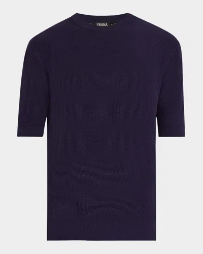 Zegna Men's Cotton Honeycomb Short-sleeve Crewneck Sweater In Md Prp Sld