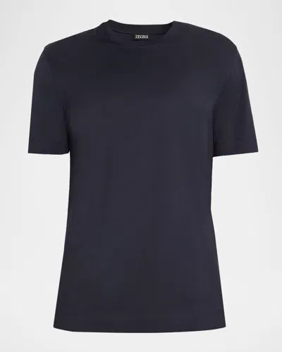 Zegna Men's Cotton Jersey Crewneck T-shirt In Black