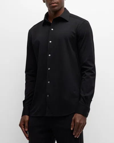 Zegna Men's Cotton Jersey Sport Shirt In Blue
