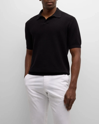 Zegna Men's Cotton Knit Short-sleeve Polo Sweater In Black Solid