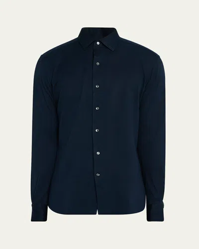 Zegna Men's Cotton Pique Jersey Sport Shirt In Dk Blu Sld