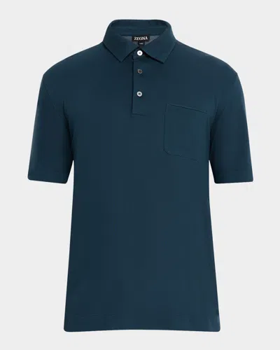 Zegna Men's Cotton Pique Polo Shirt In Green