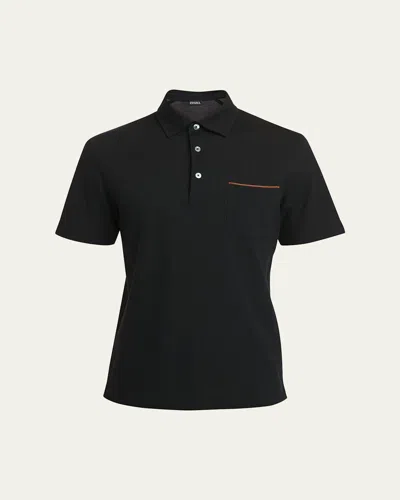 Zegna Man Polo Shirt Black Size 44 Cotton
